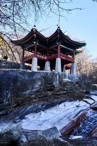 Preview wallpaper pagoda, temple, architecture, trees, snow, landscape