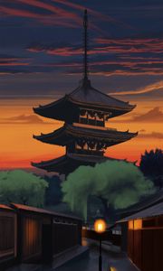 Preview wallpaper pagoda, temple, building, dusk, art