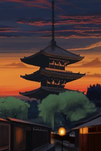 Preview wallpaper pagoda, temple, building, dusk, art