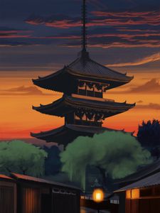 Preview wallpaper pagoda, temple, building, dusk, art