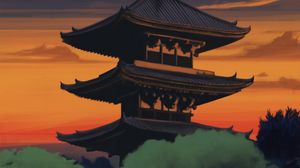 Preview wallpaper pagoda, temple, building, dusk, art