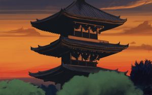 Preview wallpaper pagoda, temple, building, dusk, art