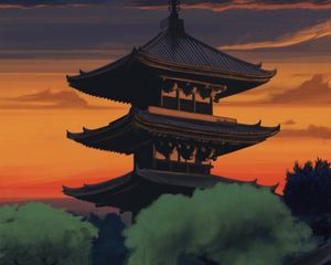 Preview wallpaper pagoda, temple, building, dusk, art