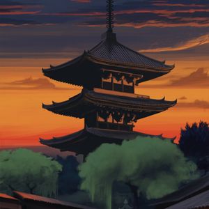 Preview wallpaper pagoda, temple, building, dusk, art