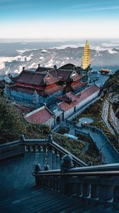 Preview wallpaper pagoda, temple, building, architecture, mountains