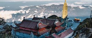 Preview wallpaper pagoda, temple, building, architecture, mountains