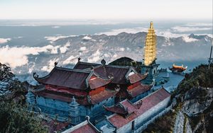 Preview wallpaper pagoda, temple, building, architecture, mountains