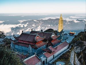 Preview wallpaper pagoda, temple, building, architecture, mountains