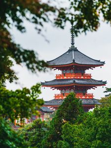 Preview wallpaper pagoda, temple, building, architecture, trees, branches