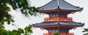 Preview wallpaper pagoda, temple, building, architecture, trees, branches