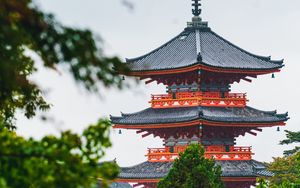 Preview wallpaper pagoda, temple, building, architecture, trees, branches