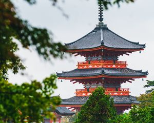 Preview wallpaper pagoda, temple, building, architecture, trees, branches