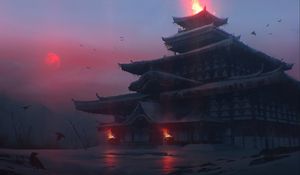 Preview wallpaper pagoda, temple, castle, japanese temple, fantasy, art