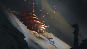 Preview wallpaper pagoda, temple, slope, fantasy, art