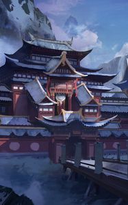 Preview wallpaper pagoda, temple, snow, winter, art