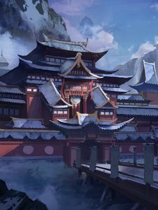 Preview wallpaper pagoda, temple, snow, winter, art