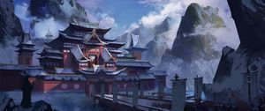 Preview wallpaper pagoda, temple, snow, winter, art