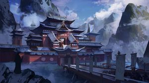 Preview wallpaper pagoda, temple, snow, winter, art