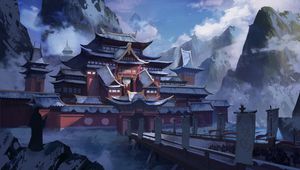 Preview wallpaper pagoda, temple, snow, winter, art