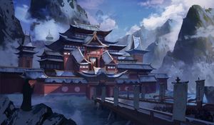 Preview wallpaper pagoda, temple, snow, winter, art