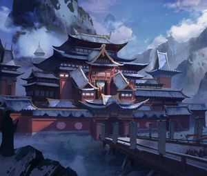 Preview wallpaper pagoda, temple, snow, winter, art