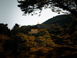 Preview wallpaper pagoda, temple, trees, hills, nature