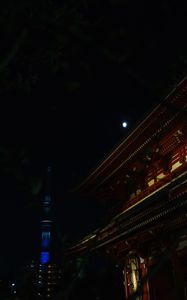 Preview wallpaper pagoda, tower, buildings, moon, night, architecture, asia