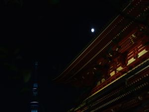 Preview wallpaper pagoda, tower, buildings, moon, night, architecture, asia