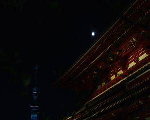 Preview wallpaper pagoda, tower, buildings, moon, night, architecture, asia