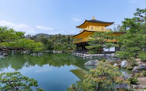 Preview wallpaper pagoda, trees, pond, nature