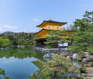 Preview wallpaper pagoda, trees, pond, nature