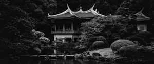 Preview wallpaper pagoda, trees, pond, nature, japan