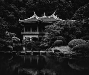 Preview wallpaper pagoda, trees, pond, nature, japan