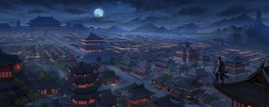 Preview wallpaper pagodas, buildings, architecture, night, aerial view, art