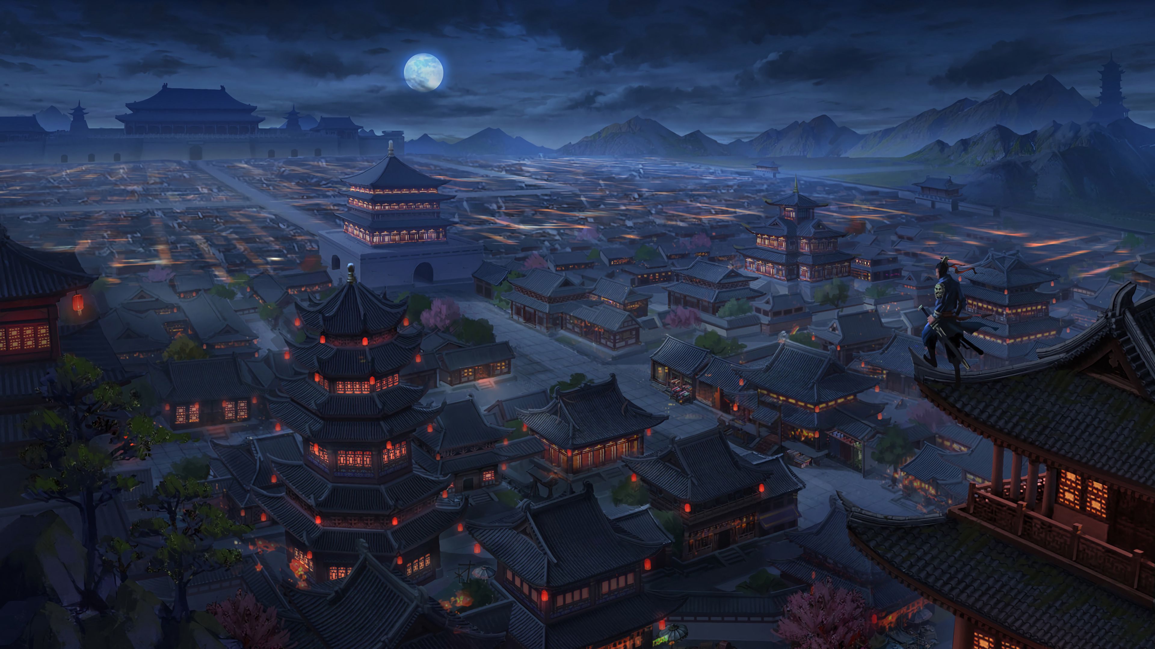 Download wallpaper 3840x2160 pagodas, buildings, architecture, night ...