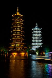 Preview wallpaper pagodas, towers, architecture, backlight, night, dark