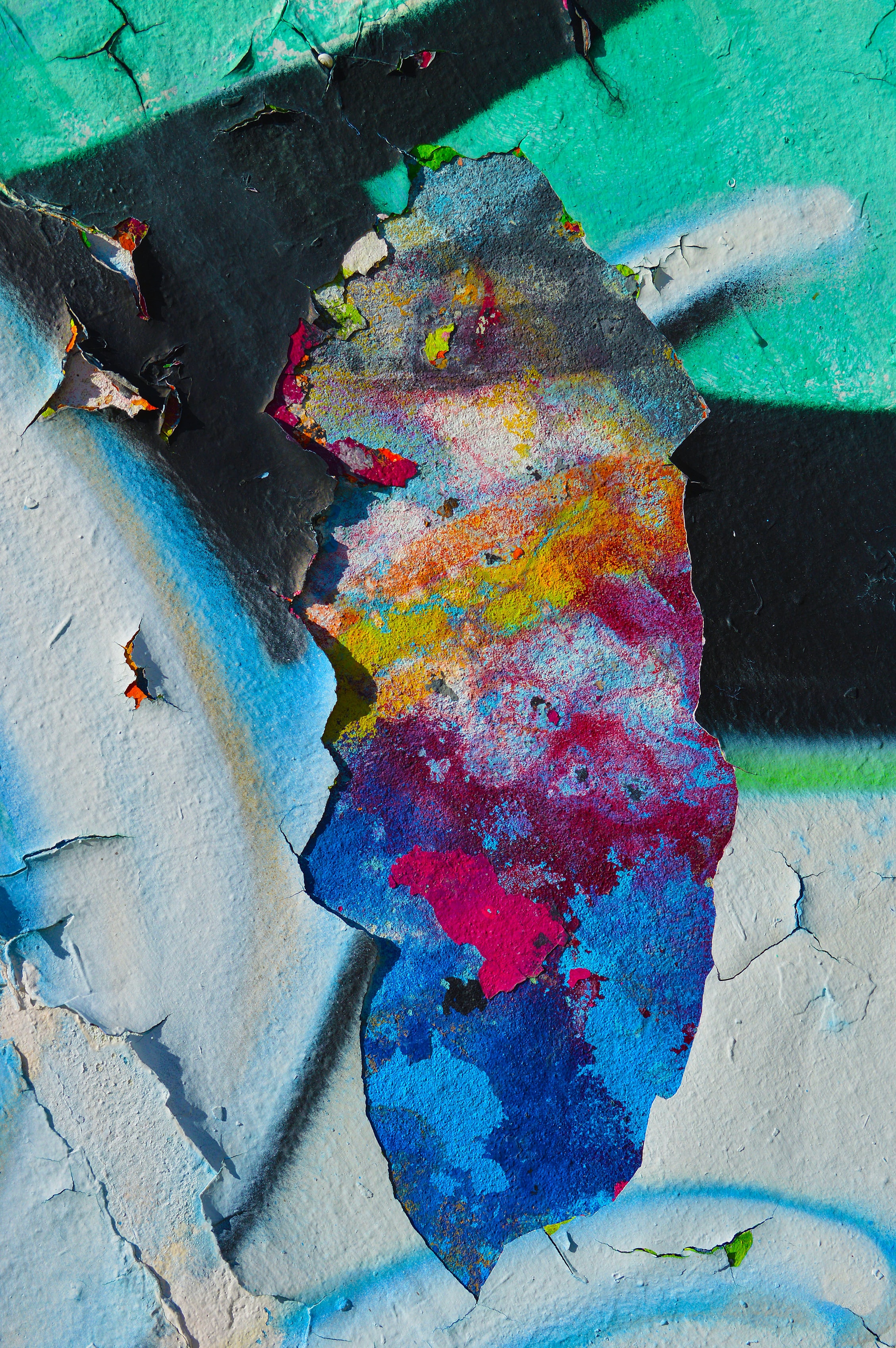 Download wallpaper 2256x3393 paint, colorful, old, wall hd background