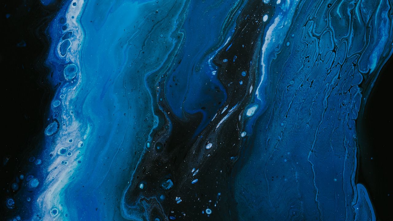 Wallpaper paint, fluid art, stains, fifth, blue, black