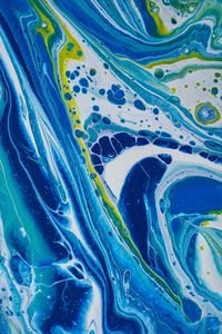 Preview wallpaper paint, fluid art, stains, liquid, blue, white, yellow