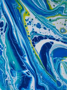 Preview wallpaper paint, fluid art, stains, liquid, blue, white, yellow