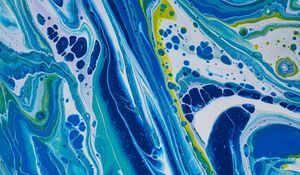 Preview wallpaper paint, fluid art, stains, liquid, blue, white, yellow