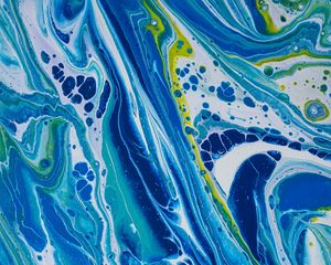 Preview wallpaper paint, fluid art, stains, liquid, blue, white, yellow