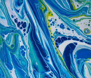 Preview wallpaper paint, fluid art, stains, liquid, blue, white, yellow