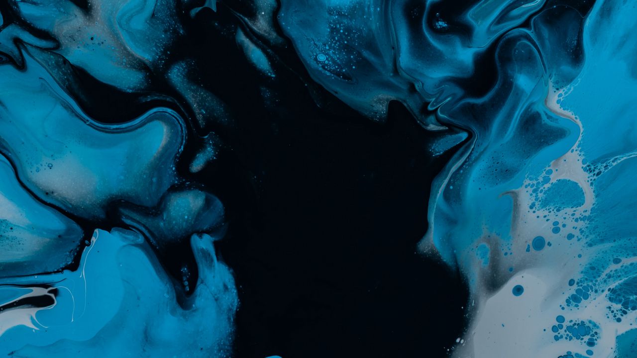 Wallpaper paint, fluid art, stains, liquid, blue, black, distortion