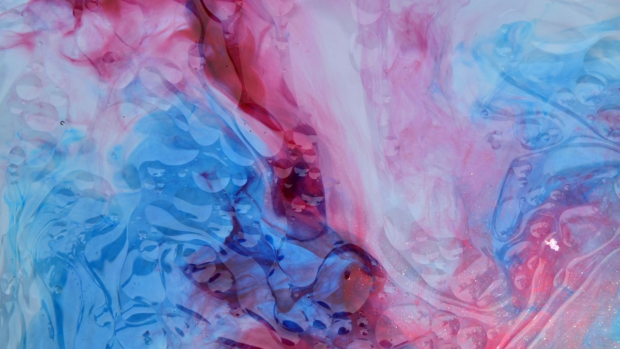 Wallpaper paint, liquid, bubbles, abstraction, blue, pink