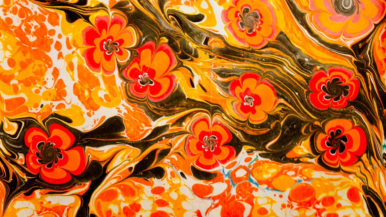 Wallpaper paint, liquid, pattern, flowers, mixing, abstraction