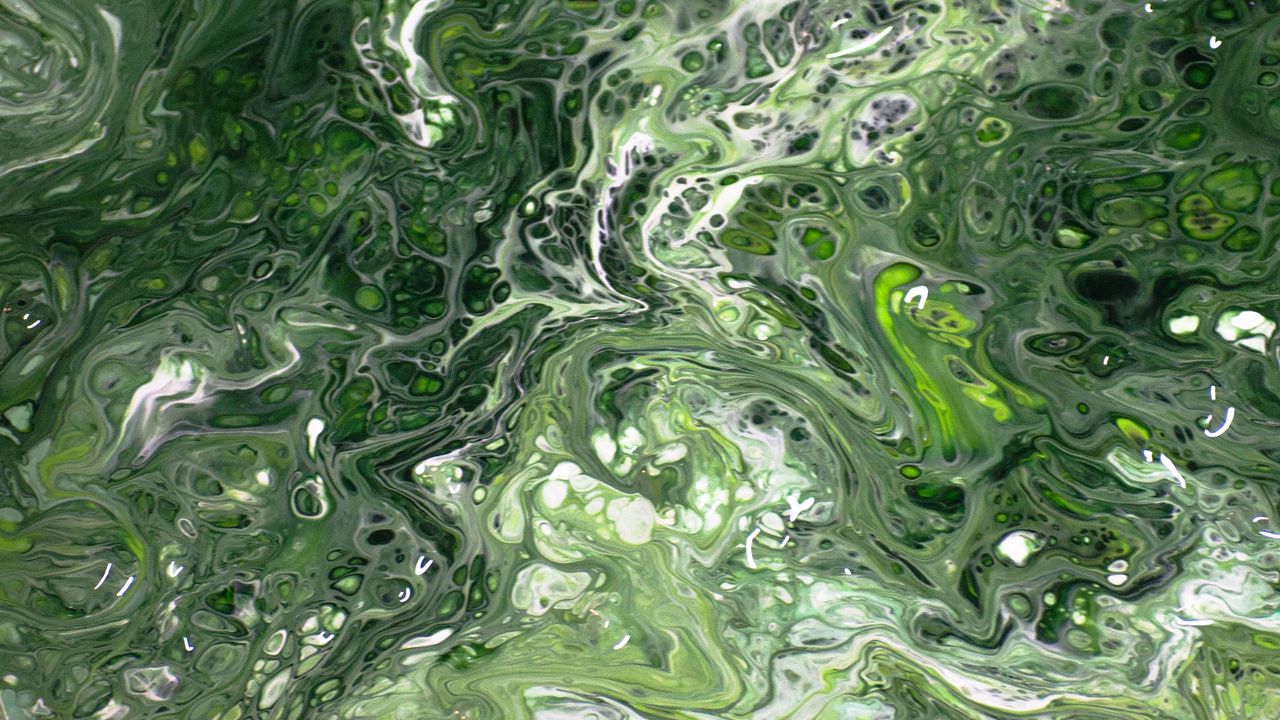 Wallpaper paint, liquid, stains, fluid art, abstraction, green
