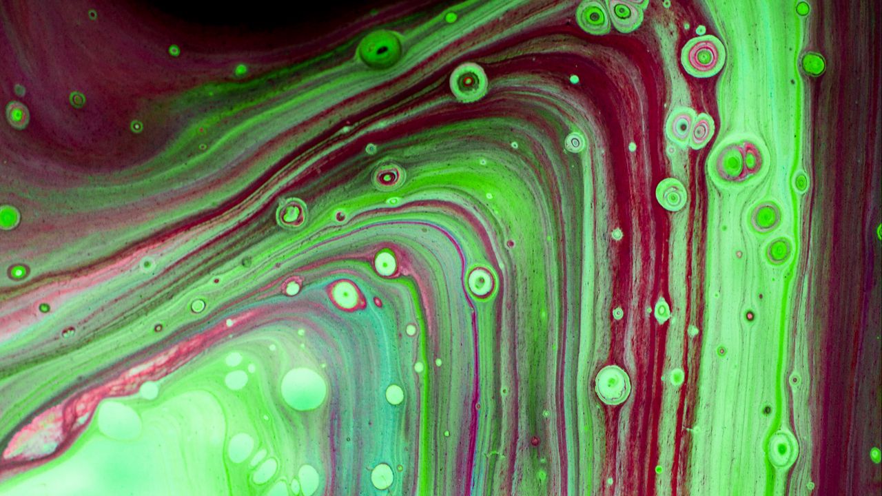 Wallpaper paint, liquid, stains, bubbles, abstraction, green