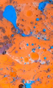 Preview wallpaper paint, liquid, stains, spots, abstraction, orange, blue