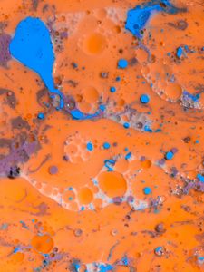 Preview wallpaper paint, liquid, stains, spots, abstraction, orange, blue